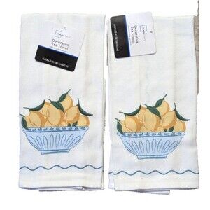 Lemons In Basket Print Decorative Kitchen Tea Towels 2-pc 15 x 25-in Cotton Gift